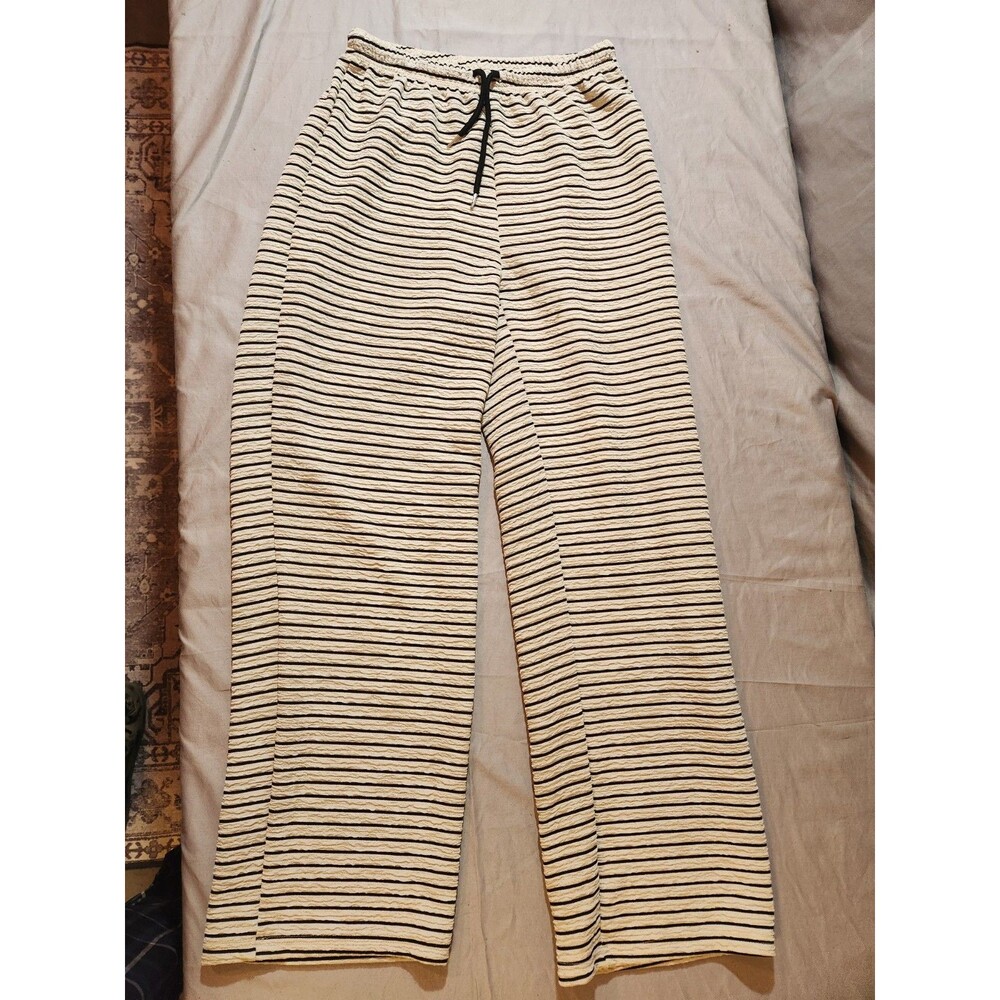 SHEIN ! ! SIZE M ! FABULOUS WIDE LEG RIBBED TROUSERS ! IVORY & BLACK STRIPE